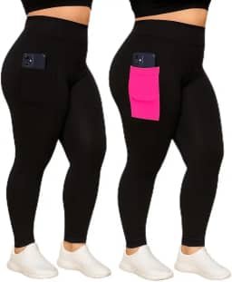Kit 2 Calças Legging Plus Size com Bolso Lateral, para Academia, Alta Compressão, Cores Sortidas, Nao Fica Transparente (BR, Numérico, 52, Plus Size, Regular, 52, Sortidas)