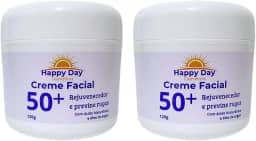 Kit 2 Creme Facial 50+ Para Rugas Com Acido Hialurônico Antirrugas e Antissinais 120g Happy Day Cosméticos