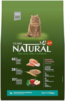 Guabi Natural -Ração Para Gatos Adultos Castrados Salmão e Cevada 7,5 kg
