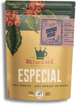 REI DO CAFÉ Café Especial Mundo Novo em Grãos 250g Serra da Canastra 100% Arábica Gourmet Torra Média Sabor Equilibrado