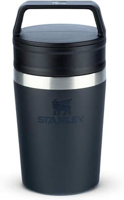 Stanley - Copo de Café Térmico, Caneca de Viagem Café Go com Tampa de Duas Partes Para Beber e Alça de Transporte, Garrafa Térmica de Aço Inoxidável, 236 ml, Black