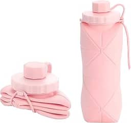 Garrafa de Água Dobrável Premium em Silicone Soft Retrátil 600ml Livre de BPA Portátil e Compacta para Viagem, Anti vazamento Bolsa Ciclismo Treino Corriga Bike Academia e Esportes (rosa)