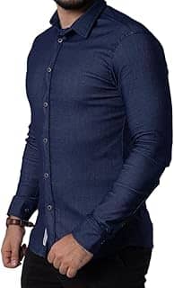Camisa Social Manga Longa Com Elastano Jeans Masculina