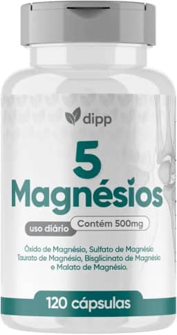 5 Magnésio 5 em 1 Quelato Taurato Dimalato 500mg 120 Cápsulas – Alta Concentração e Absorção