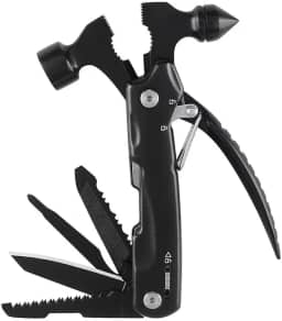 Hammer Multitool Presentes de aniversário 10 em 1 para homens, pai, marido, acessórios de acampamento, multiferramentas, acessórios essenciais de acampamento para homens, preto