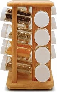 Porta Condimento com Base Giratória de Bambu 15X15X28CM 16PÇS