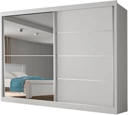 Guarda Roupas Casal 2 Portas de Correr com Espelho 4 Gavetas 100% MDF Branco Austria