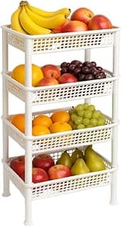 Fruteira Organizadora de Chão 4 Andares Em Plástico Multiuso (Branco)