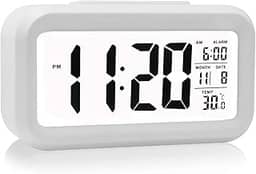 Relógio Despertador de Mesa Digital Inteligente com Luz de Fundo, Sensor de Temperatura, 8 Alarmes, Timer e Calendário – Compacto, Moderno Despertador Digital Cabeceira ou Relógio de Mesa