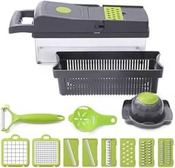 Cortador e Fatiador Mandolin Multifuncional 13 em 1 Kit com Lâminas de Aço Inox para Fatiar Frutas Legumes Verduras