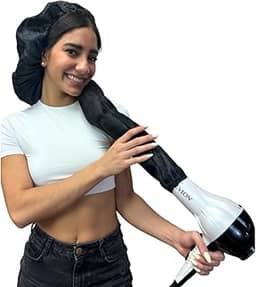 Dompel Secador de cabelo preto com capuz, touca difusora de cetim | Melhora a secagem do cabelo, reduz o frizz, protege o cabelo, tampa difusora encaracolada | Ajuste universal 100% cetim para a