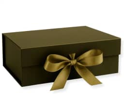 Caixa Para Presente Reforçada Rígida de Papel com Imã e Laço Cetim Embalagem PegPack (Dourado Escuro, 33x25x12cm)