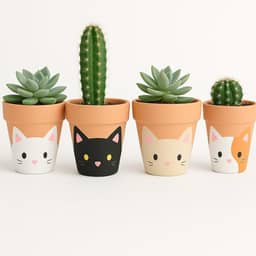 Kit 4 Vasos de Cerâmica Gatinho De Suculentas e Cactos – Decorativos, Feitos à Mão, Estilo Fofo para Jardim, Varanda ou Presente Criativo"