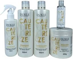 Kit Cauterização Capilar, 5 Passos, Shampoo 500mL, Condicionador 500mL, Máscara 500g, Leave-in 250mL, Reparador 60mL