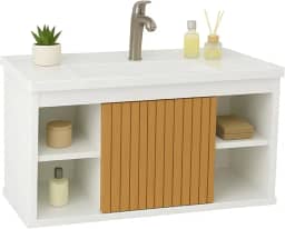 Gabinete Com Cuba Suspenso para Banheiro Nichos Com Porta Completo (Branco Ripado)