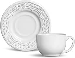 Porto Brasil Conjunto com 6 Xícaras de Chá com 6 Pires Madeleine Branco 161ml