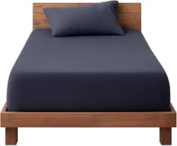 Decolab Jogo de Lençol Malha 100% Algodão Extra Macio - Roupa De Cama Antiácaro, Inclui Lençol Com Elástico (Forro) E Fronhas (Azul-marinho, Solteiro Simples)