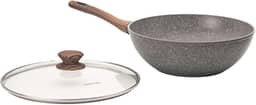 Mimo Style Wok Linha Cook 28cm/4,15L - Estrutura em Alumínio Revestida em Cerâmica, Fundo de Indução. Cabo Soft-Touch, Não Esquenta. Funciona em Fogão a Gás, Elétrico e Indução (Grafito - Cinza)