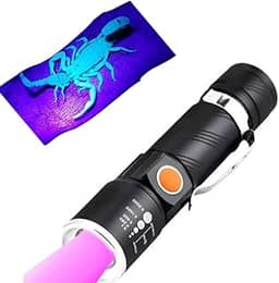 Lanterna LED UV Luz Negra Ultravioleta Recarregável Potente Caça Escorpião Inseto Aranha Urina Gato Pets Manchas Animais