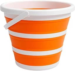 Balde Retrátil 5L Silicone Dobrável com Alça Ergonômica Multiuso Flexível Limpeza Geral 5 Litros Pescaria Viagem Praia Fácil de Armazenar e Guardar (Laranja)