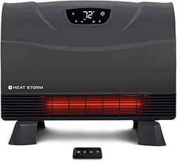 Heat Storm Aquecedor de ambiente infravermelho Phoenix HS-1500-PHX, com pés fixáveis, controle remoto, eficiência energética-750-1500 Watts, piso ou parede cinza