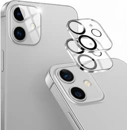 Pacote com 2 protetores de lente de câmera para iPhone 11 (6,1 polegadas)/12 mini (5,4 polegadas), película de proteção de câmera de vidro temperado sem bolhas, ultrafino, alta definição