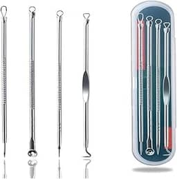 Removedor Extrator de Cravos e Espinhas Kit com 4 Peças com Estojo Aço Inox Profissional Ideal para Higiene da Pele