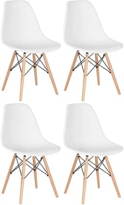 Loft7, Kit 4 Cadeiras Charles Eames Eiffel Dsw Em Polipropileno Com Pés De Madeira Clara Versátil E Elegante Sala De Jantar Cozinha Bar E, Branco