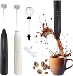 Mini Mixer USB Recarregável Portátil Misturador de Bebidas Batedor de Ovos Espumador de Leite Turbo Cozinha Café Ovo Multiuso Processador Sem Fio Processador Inox Premium PRETO BRANCO
