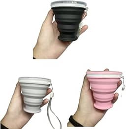 Copo Retrátil de Silicone, 200ml, Dobrável com Tampa, Alça Portátil, Reutilizável para Viagens, Trabalho e Atividades ao Ar Livre - Marca Top Mercatto