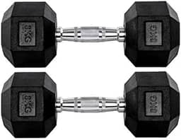 Par Halteres 8kg + 8kg Dumbbell Sextavado Emborrachado Pegada Cromada Gallant (gdb08f3b-pt)