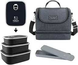 Kit 5 Pçs Bolsa Térmica + Potes Marmita + Porta Talher Preto