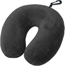 Almofada de Pescoço para Viagem com Enchimento de Silicone Anti-Alérgico, Tecido Fleece Extra Macio, Apoio Cervical Confortável, com Zíper e Mosquetão (Chumbo)