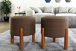 PC Móveis – Kit 2 Puff Redondo Luxo Decorativo em Linho ou Suede – Sala, Quarto e Escritório (Linho, Marrom)