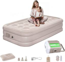 JOYFOX Colchão de Ar Inflável Solteiro 191x98x46cm, Bomba USB Removível, À Prova D'Água, Suporta 300kg, para Camping, Viagens e Casa