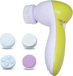 Escova de Limpeza Facial Elétrica 5 em 1 – Esfoliação Suave, Limpeza Profunda, Massagem e Remoção de Cravos – À Prova d’Água, Recarregável com 5 Cabeçotes Multifuncionais (Verde)