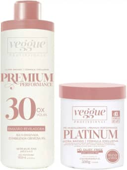 Kit Água Oxigenada 9% 30 Volumes 900ml e Pó Descolorante Platinum Ultra Rápido Veggue Profissional 500g