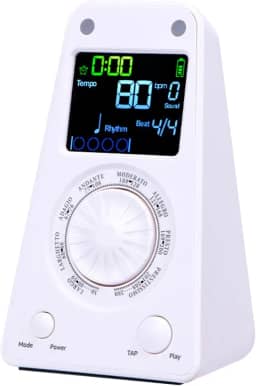 Asixxsix Metrônomo digital com cronômetro, Metrônomo eletrônico de 8 ritmos com valores de batida ajustáveis,Metrônomo vocal recarregável com alto-falante BT para piano, guitarra, violino (Branco)