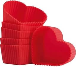 Jogo com 6 Formas de Silicone Vermelha 6cm Coração – Antiaderente