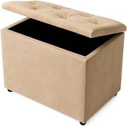 Baú Retangular Guarda Volumes Brinquedos Decoração Assento Quarto Sala (Bege Suede)
