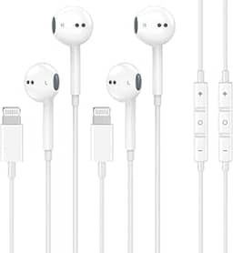 Pacote com 2 fones de ouvido com fio para iPhone com microfone integrado e controle de volume, fones de ouvido com redução de Nosie compatíveis com iPhone 14 13 12 11 Pro Max XS XR X 8 7, compatível
