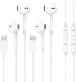 Pacote com 2 fones de ouvido com fio para iPhone com microfone integrado e controle de volume, fones de ouvido com redução de Nosie compatíveis com iPhone 14 13 12 11 Pro Max XS XR X 8 7, compatível