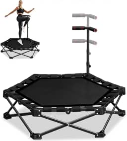 Jump Cama Elastica Ginástica, 114 x 106 cm, com Corrimãos Ajustáveis, Capacidade Máxima de Peso: 100 Kg, Dobrável, Não Requer Montagem, Adequado para Uso Interno e Externo