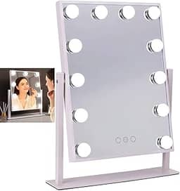 Espelho Camarim Grande LED 12 Lampadas 3 Tons Brilho Ajustavel Rotaçao 360 Graus Penteado Maquiagem Mesa Penteadeira Bancada Banheiro Multiuso Iluminaçao