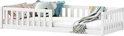 IDIMEX Cama Montessoriana Infantil Branco de Madeira Gustavo Grades de Proteção Lateral padrão Solteiro 88x188 com estrado reforçada