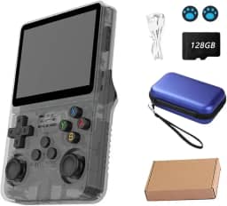 Console de video game portátil R36S Retro de 128 GB,r36s console portatil, mais de 39.000 jogos, Arkos 2.0, tela IPS de 3,5 polegadas, reprodutor de vídeo de bolso (cor：preto)