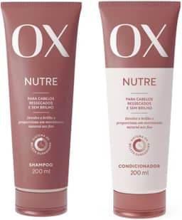 Kit Shampoo e Condicionador OX Nutre Para Cabelos Ressecados e Sem Brilho, Sistema de Beleza Duradoura, 200ml, Devolve o Brilho e Proporciona um Movimento Natural aos Fios