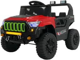 Bang Toys - Jipe Elétrico Infantil Titan XR 12V - com Portas que Abrem, Luzes de LED, Sons, Entrada USB/MP3, Controle Remoto - Suporta até 30kg - Cor Vermelho