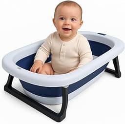 Banheira Dobrável Silicone E Plástico Portátil para Bebê 0-02 anos Azul