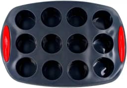 Forma de Silicone para Mini Bolo, Cupcake e Muffin, Preta, 12 Cavidades, Bandeja de Assadeira com Dimensões 20x30cm